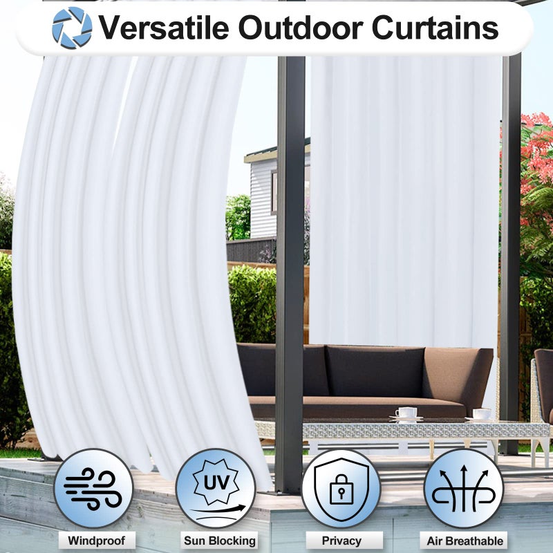 OutdoorLines ستائر خارجية مقاومة للماء للفناء - ألواح ستائر أكشاك علوية مقاومة للرياح - مجموعة ستائر خارجية تحجب الشمس للخصوصية للعريشة والكابانا 54 × 84 بوصة بيضاء 2 لوح - Image 5